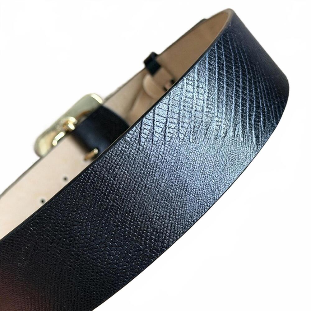 Vintage Oscar de la Renta Black Embossed Leather Wide Waist Belt w/Gold Buckle - Picture 6 of 11
